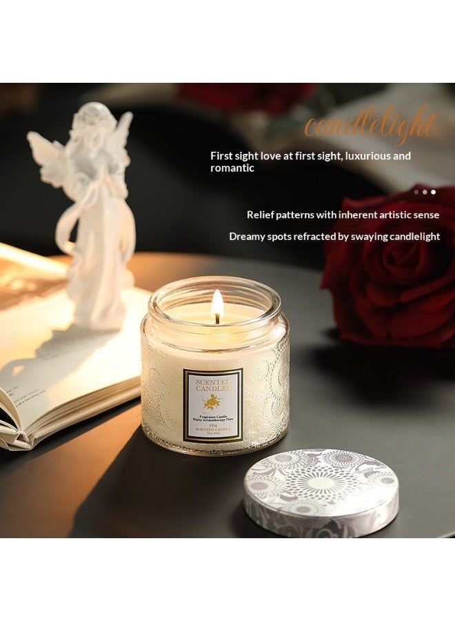 Embossed Scented Candle Glass in Jar,230G Perfume Floral Soy Wax Aroma Candle for Wedding Anniversaries Birthday Holiday Home Decor,Prefect Gift for Meditation Stress Relief Mood - Image 3